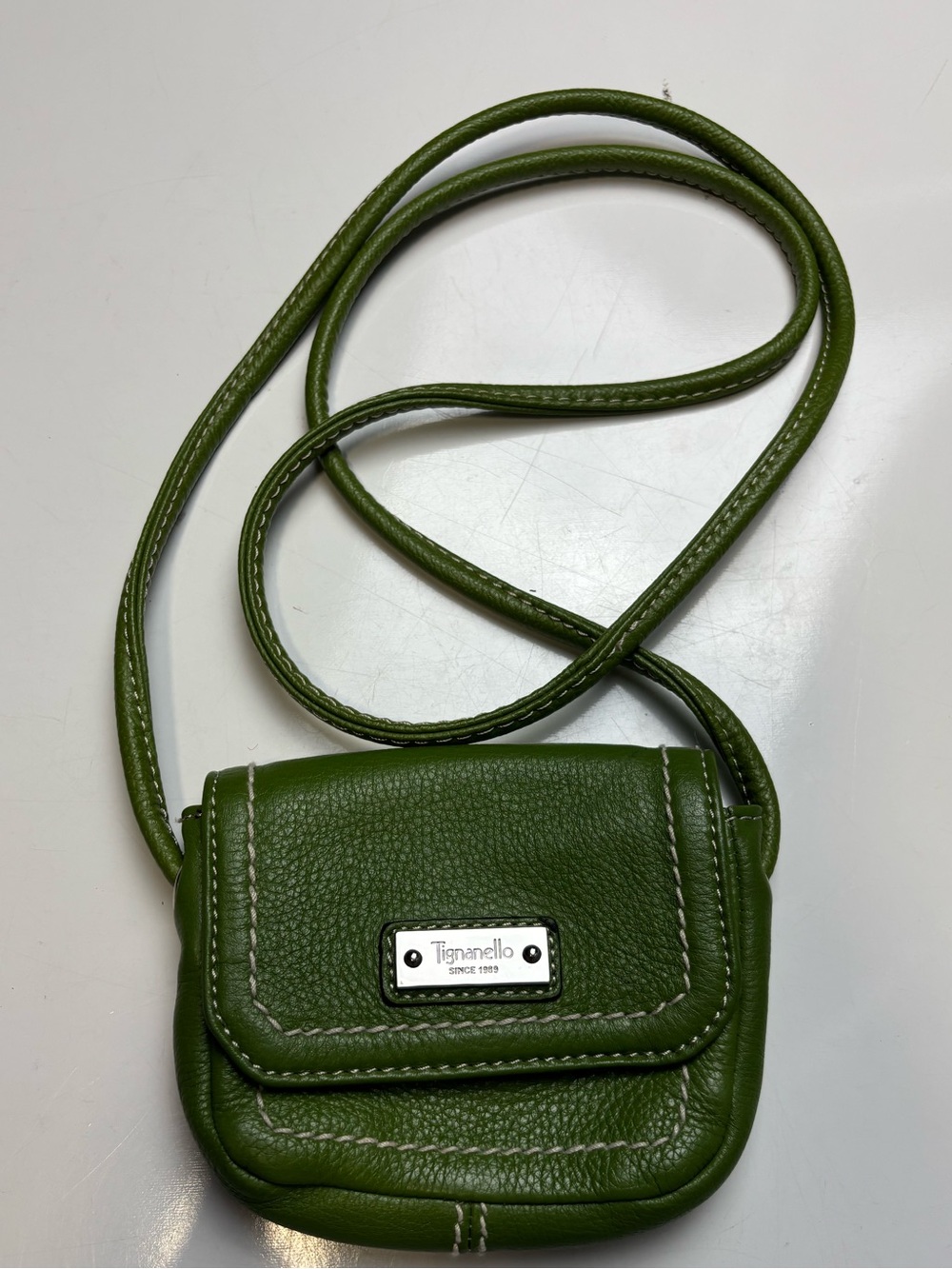 TIGNANELLO Small Leaf Green Leather Flap‎ Front Crossbody Bag Purse